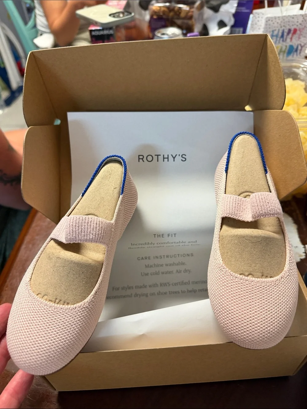 Rothy's Girls Blush Pink Mary Jane Flats with Blue Accent